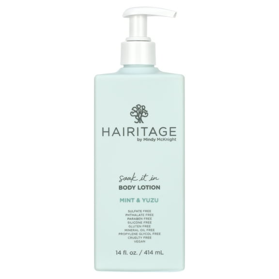 Hairitage Soak It In Mint & Yuzu Scented Body Lotion | Niacinamide, Jojoba Oil, & Avocado Oil for All Skin Types | Peppermint Oil & Eucalyptus Oil, 14 fl oz