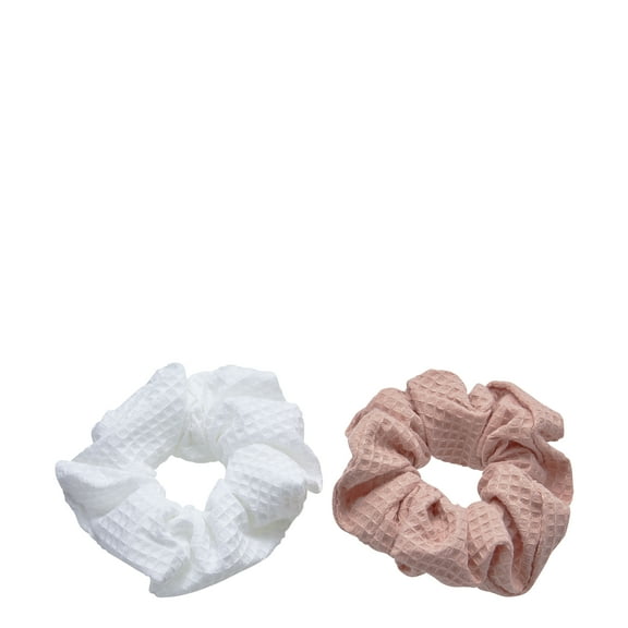 Hairitage Stylish Waffle Hair Scrunchie Pink and White, 2 PC