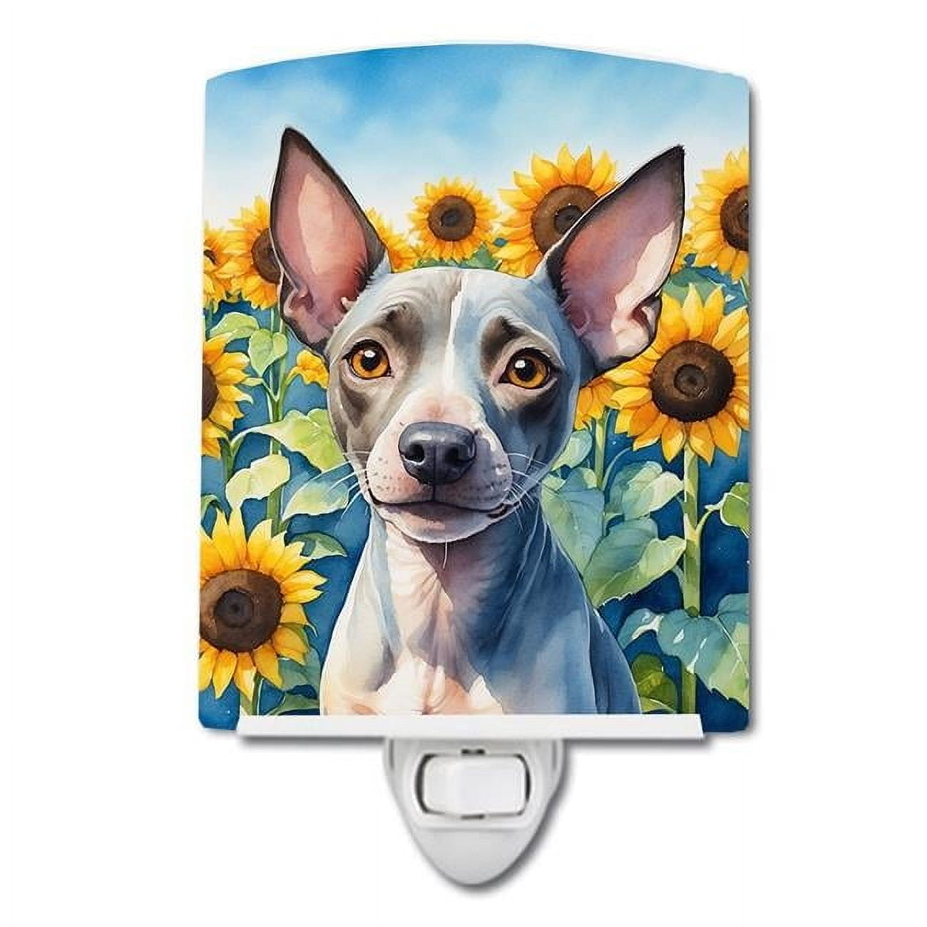 Hairless Terrier in Sunflowers Ceramic Night Light 4 in x 6 in