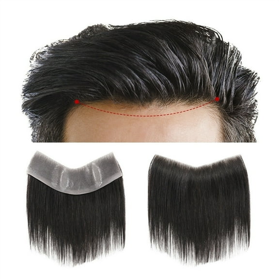 Hairline Toupee Frontal Hairpiece, Indian Human Hair System 4cmx18cm V-Shape Front Men's Toupee Thin Skin 0.08 - 0.10mm PU Base Replacement System