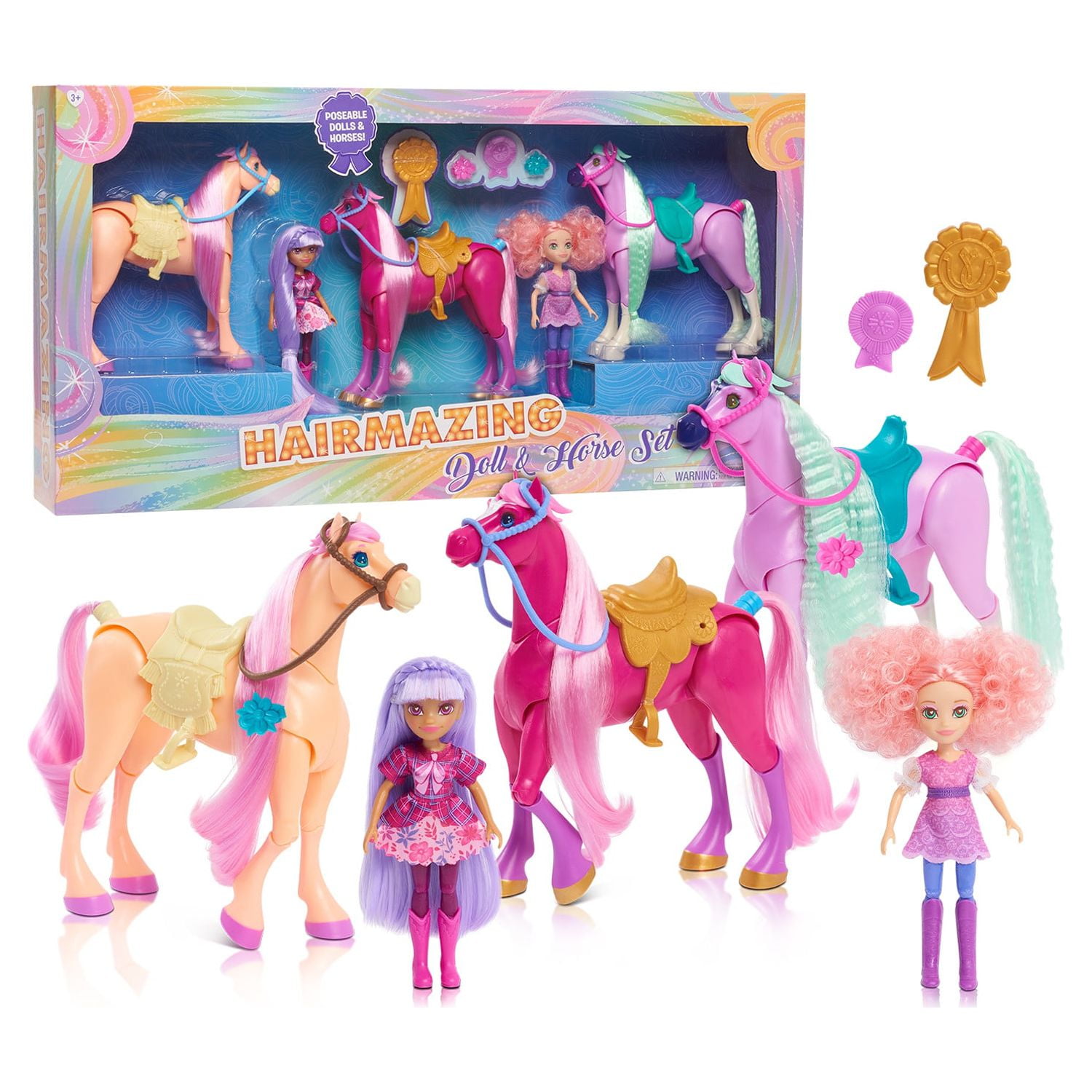 Hairmazing Doll and Horse Set, 9Pieces Includes Articulated Dolls and