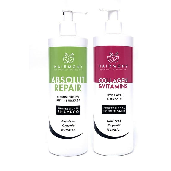 Hairmony Professional Kit for Strengthening & Damaged Hair, Absolute Repair Shampoo + Collagen & Vitamins Conditioner