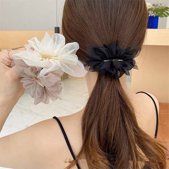 Hairpin Handmade Chiffon Flower 3D Petals Hair Clip with Polished Metal Spring Clip Back Head Bun Hair Accessories