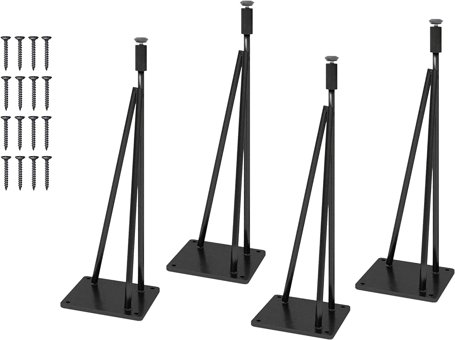 3-Rod Hairpin Table Legs w/Adjustable Feet, 4-Pack, Black - Rockler