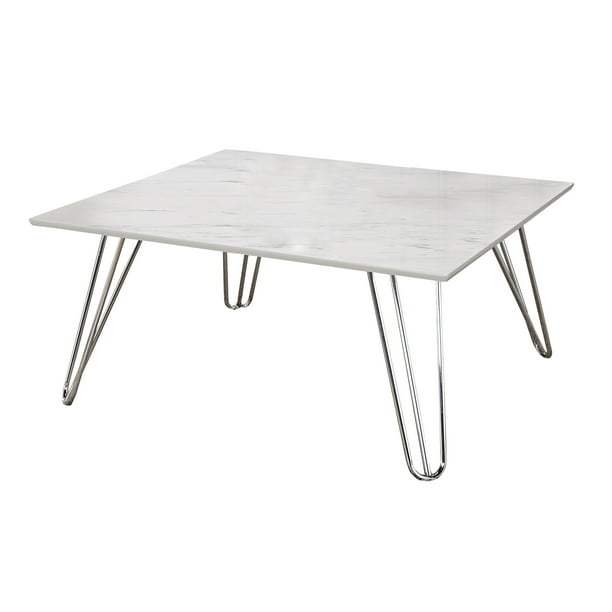 Hairpin Leg Square Coffee Table White and Chrome