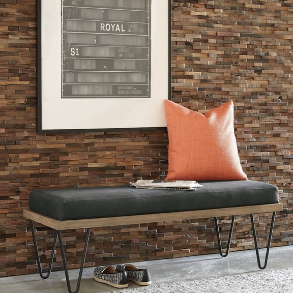 Hairpin - Legged, Dark Blue Bench with Wood Base - Provide Stable Seating in Home