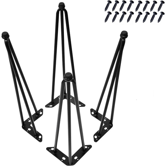 Hairpin Metal Table Legs 18 Inch Legs for Furniture Coffee Bench Dining End Industrial Table Desk Set of 4 with Black Screws Adjustable Cushion Floor Protectors, 18"