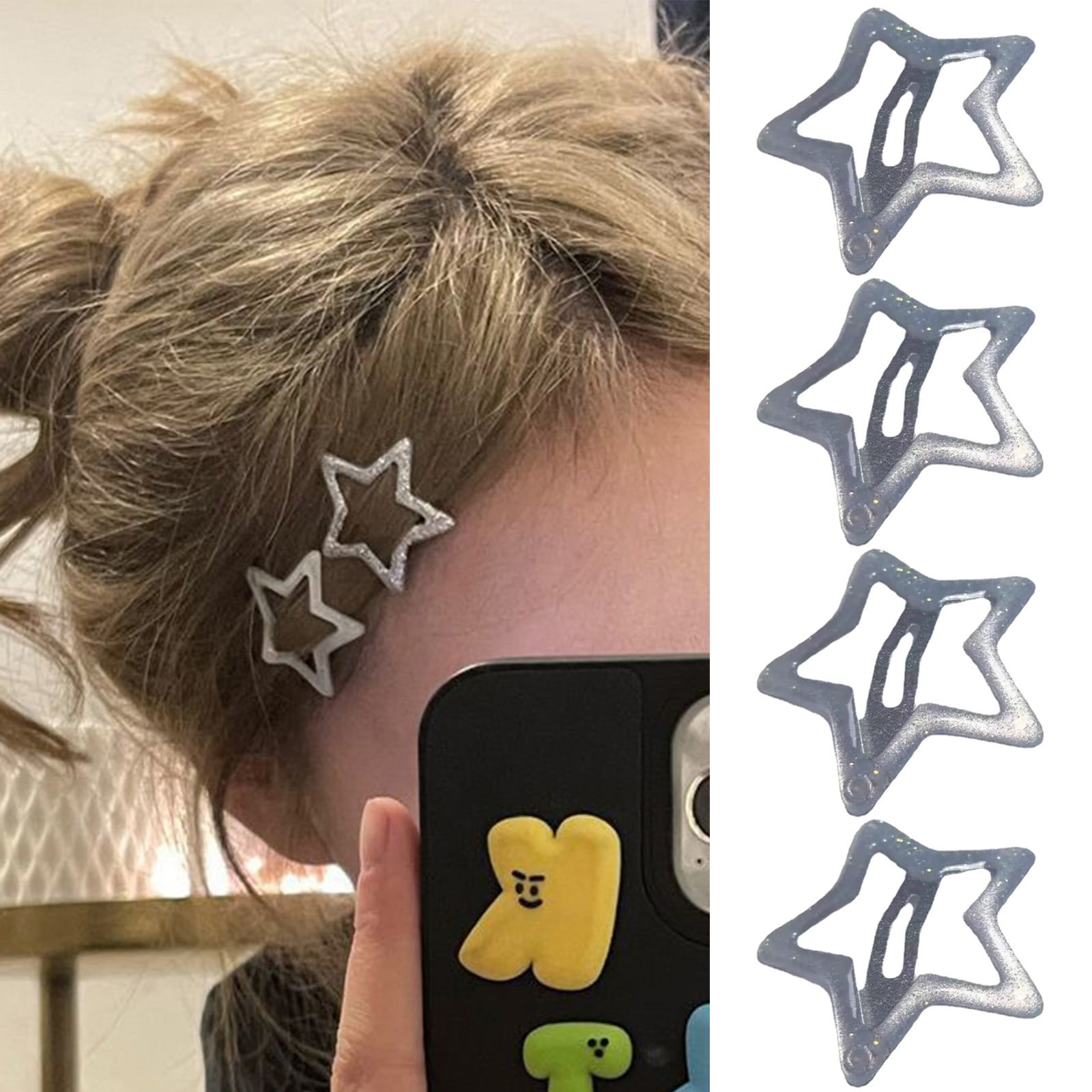 Hairpin Sweet Cool Side Bangs Hairpin Silver 4 Piece Girl's Hairpin Hairpin Headwear Non Slip