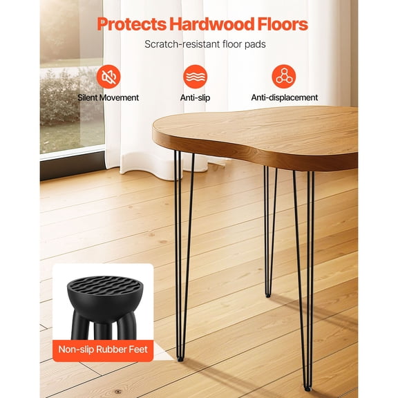 Hairpin Table Legs 34 in Set of 4, 3-Rod Steel Desk Legs with 880 lb Load Capacity, Floor Protectors and Screws for DIY Bench, Dining, End Table