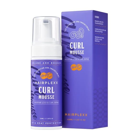 Hairplexx Curl Mousse | Curl-Defining Foam for Bouncy Waves & Curls | Moisture Lock, Frizz Control & Shine Boost with Castor Oil | UV & Heat Protection – 5.07oz