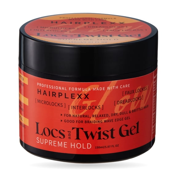 Hairplexx Glow Loc & Twist Gel Supreme Hold for Locs, Retwists & Twists Deep Moisture + Scalp Nourishment With Shea Butter, Biotin & Castor Oil 150ml / 5.07oz