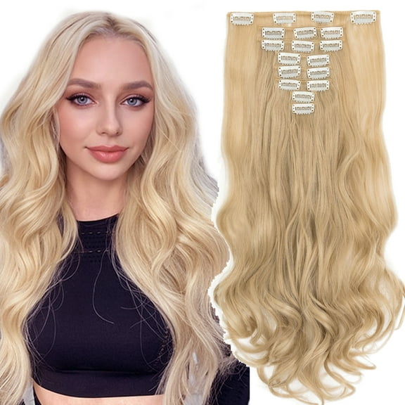 Hairro Clip inHair Extensions for Women, 8 PCS 18 Clips #Blonde Hair Extensions, Thick Hairpieces Wavy Hairpieces, Soft Hair & Blends Well, Long Wavy (17inch, 8pcs)
