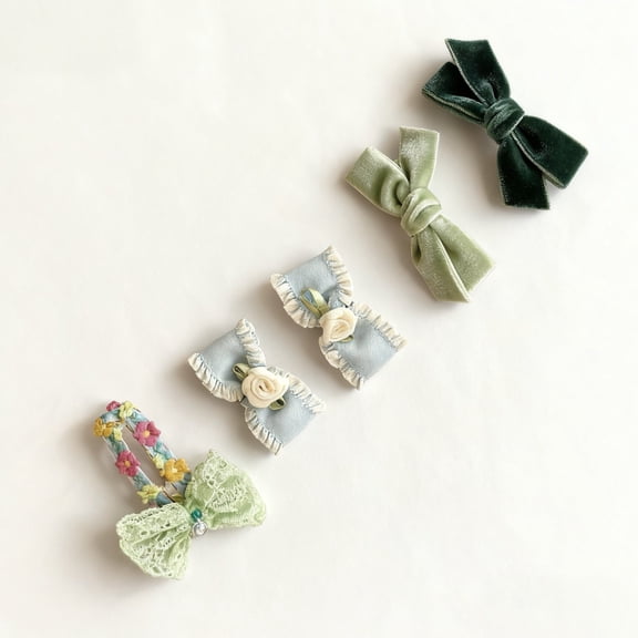 Hairspower Original Design Bow Hair Clips Set (5-Pieces) - Velvet, Lace & Rose Styles