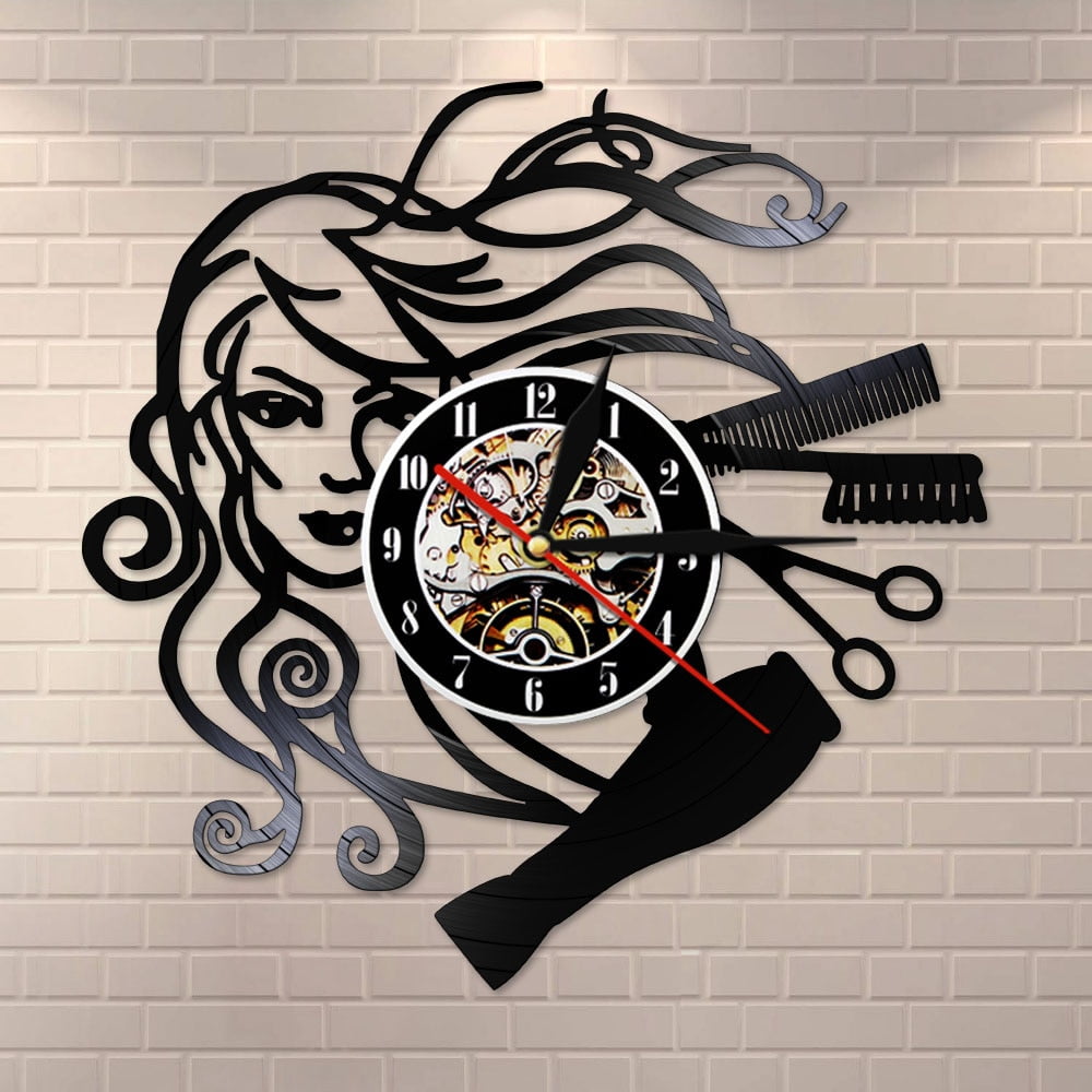 Hairstyle Beauty Salon Vinyl Wall Clock,Vinyl Record Clock Wall Art