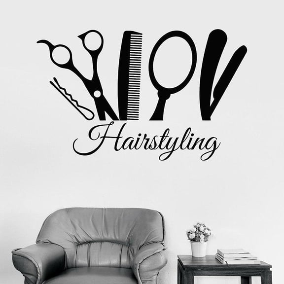 Hairstyling Wall Decal Stylist Barber Tools Door Window Vinyl Stickers Hair Beauty Salon Barber Shop Interior Decor Mural 57x90cm