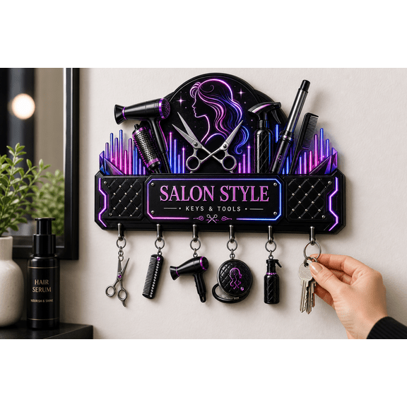 Hairstylist Gift Wooden Key Hanger, Personalized Salon Style Key Rack