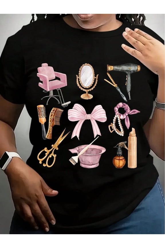 Hairstylist Hair Dresser Coquette Hair Hustler Aesthetic T-Shirt, Summer Gift, Suitable For Unisex Casual Round Neck Short Sleeve T-Shirt, 100% Cotton