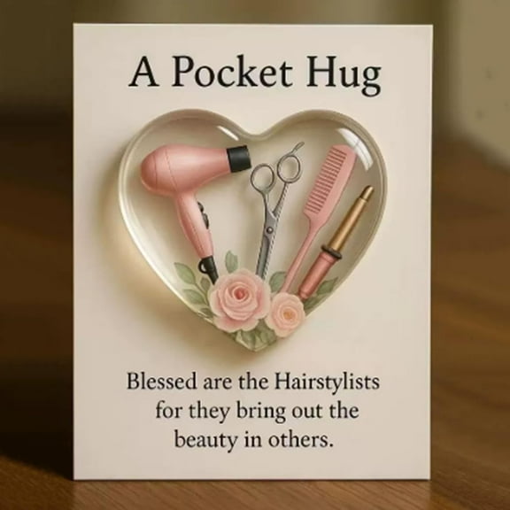 Hairstylist Pocket Hug Token with Greeting Card, Mini Hairdresser Tools Heart Keepsake, Appreciation Gift