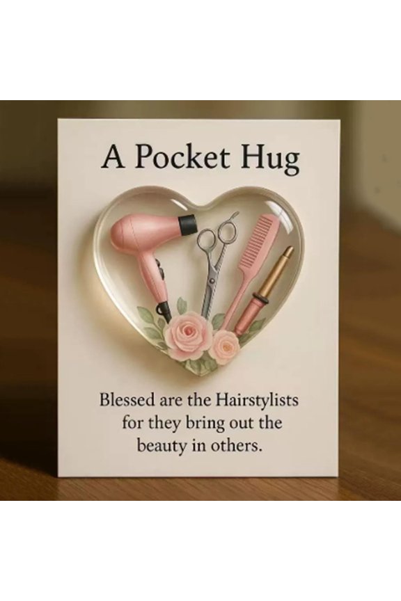 Hairstylist Pocket Hug Token with Greeting Card, Mini Hairdresser Tools Heart Keepsake, Appreciation Gift