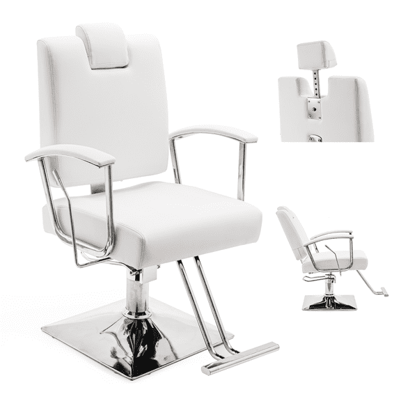 Olakula Barber Chair, Hydraulic Recline Salon Chair w/Adjustable Headrest Footrest for Barbershop Spa Tattoo.(White)