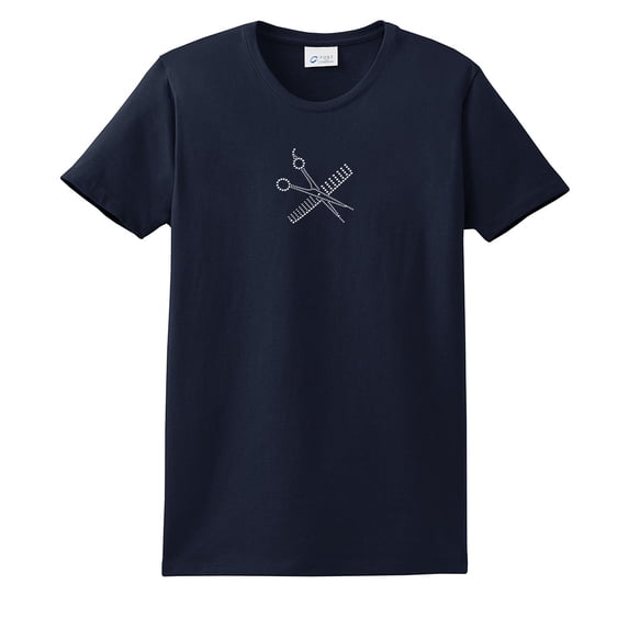 Hairstylist Short Sleeve T-shirt Rhinestones Comb & Scissors-Navy-XXXL