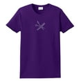 thumbnail image 1 of Hairstylist Short Sleeve T-shirt Rhinestones Comb & Scissors-Purple-Small, 1 of 4