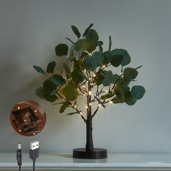 Hairui Lighted Eucalyptus Bonsai Tree 50 Fairy Lights with Timer Battery Operated or USB Plug in for Home Decor