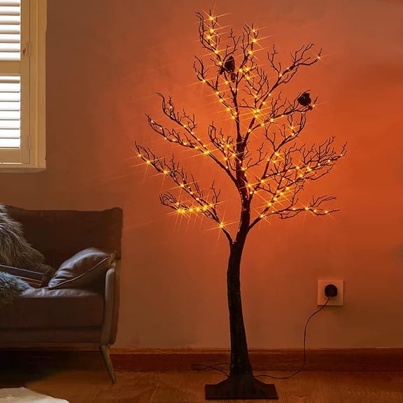 "Hairui Lighted Halloween Tree with 150 Orange Fairy Lights 4FT, Spooky Black Tree Lights Plug in for Indoor Outdoor Home Halloween Party D ration "