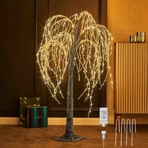 Hairui Prelit Willow Tree 4FT 300 LED Lights, Snowflocked Twig Tree with Fairy Lights for Indoor Outdoor Home Holiday Decoration