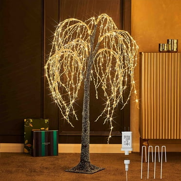 Hairui Prelit Willow Tree 4FT 300 LED Lights, Snowflocked Twig Tree with Fairy Lights for Indoor Outdoor Home Holiday Decoration