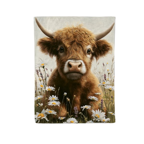 Hairy Cow in Blooms Soft Printed Throw Blanket - All-Season Cozy Indoor Use for Couch, Bed, Car, Camping & Travel - Perfect Gift for Kids, Boys and Girls