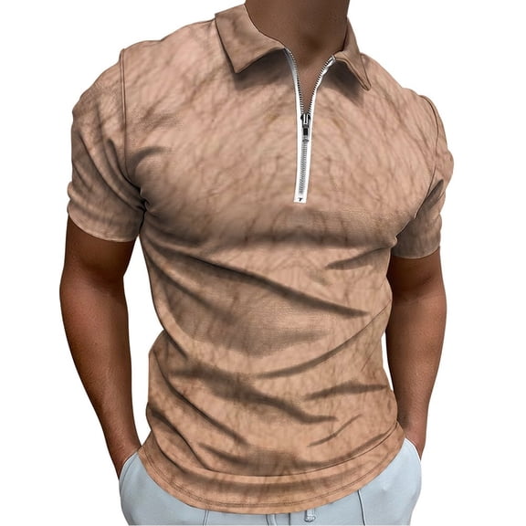 Hairy Legs Men Zipper T-shirt Summer Casual Short Sleeve T-shirt Top