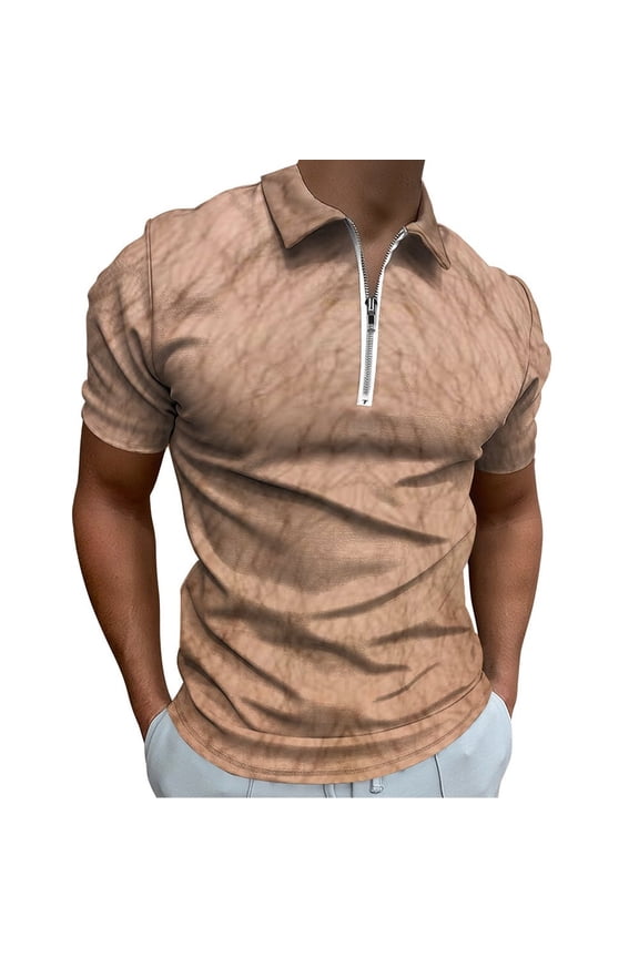 Hairy Legs Men Zipper T-shirt Summer Casual Short Sleeve T-shirt Top