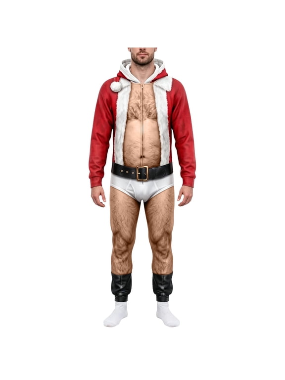Hairy Man Onesie Dad Bod Onesie For Men Funny Realistic Hairy Body Print Hooded Onesie Full Zip Long Sleeve One Piece Jumpsuit Novelty Costume Suit For Halloween Themed Party,Brown,M