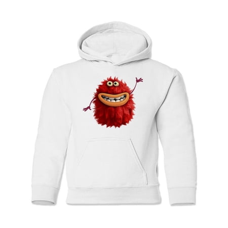 Hairy Monster Greeting Hoodie Juniors - Youth Hoodie, White, Large