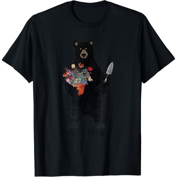Hairy Potter Cute Black Bear Gardening Raise Flower T-Shirt