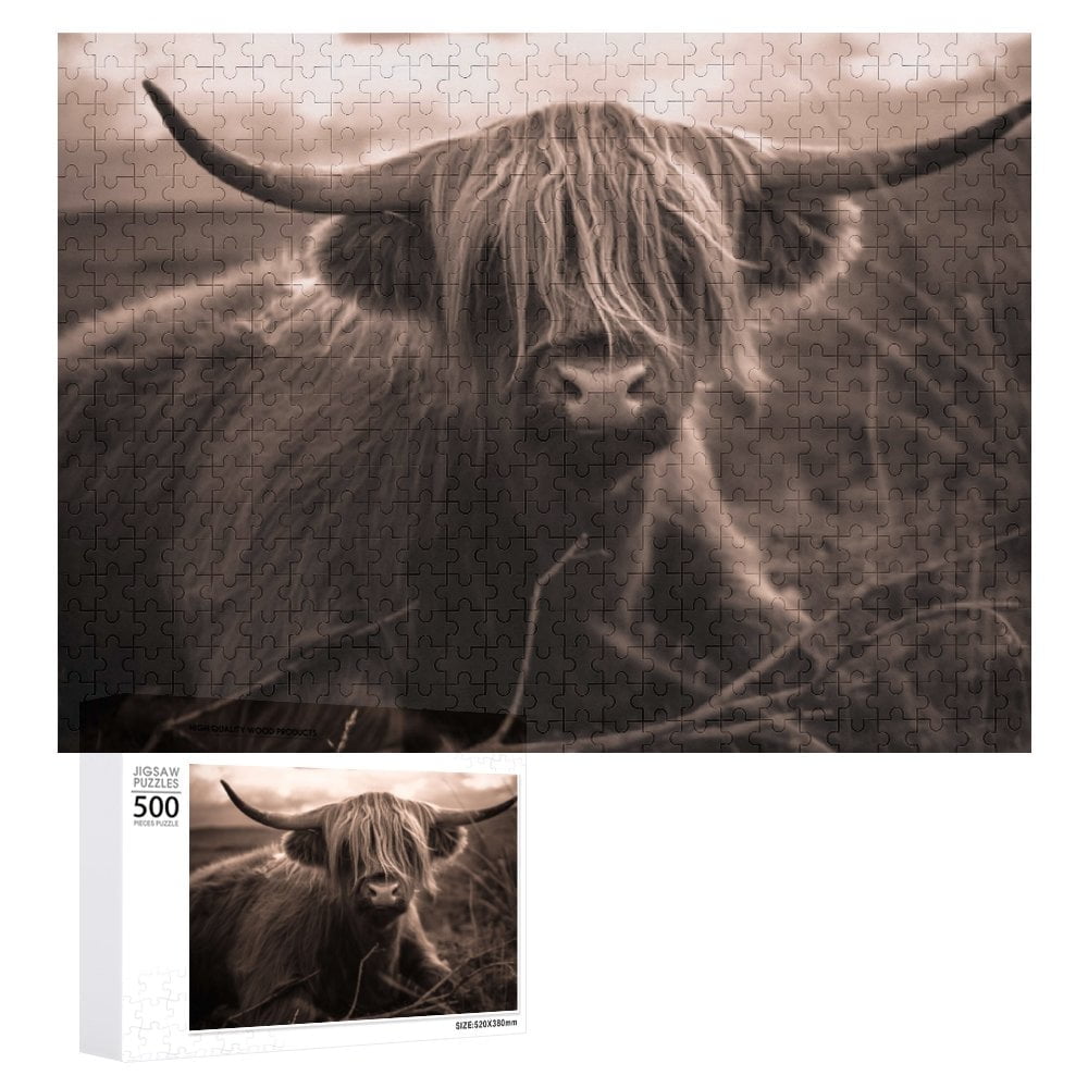 Hairy Scottish Highland Cow, Sepia Jigsaw Puzzles 1000 Pieces for