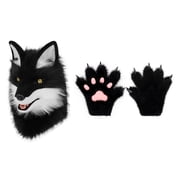 Hairy Wolf Head Mask with Claws,Realistic Furry Werewolf Mask,Viking Fursuit Wolf Headwear,Big Bad Wolf Costume