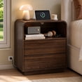 thumbnail image 1 of Hiaso 2 Drawers Nightstand with Charging Station, Small Sofa Table with Storage Open Shelf, Wooden Storage Cabinet for Living Room, Walnut Finish, 1 of 7