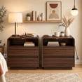 thumbnail image 1 of Hiaso Nightstand Set of 2 with Charging Station, Small Sofa Table with Storage Open Shelf, Wooden Storage Cabinet for Living Room, Walnut Finish, 1 of 9