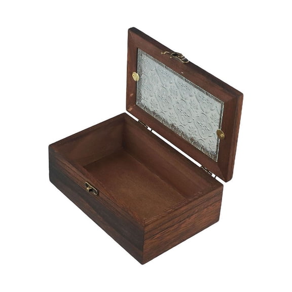 Haitang Flower Glass Storage Box Vintage Solid Wood Storage Cabinet Desktop Sort Flip Wooden-Box Makeup Table Decoration