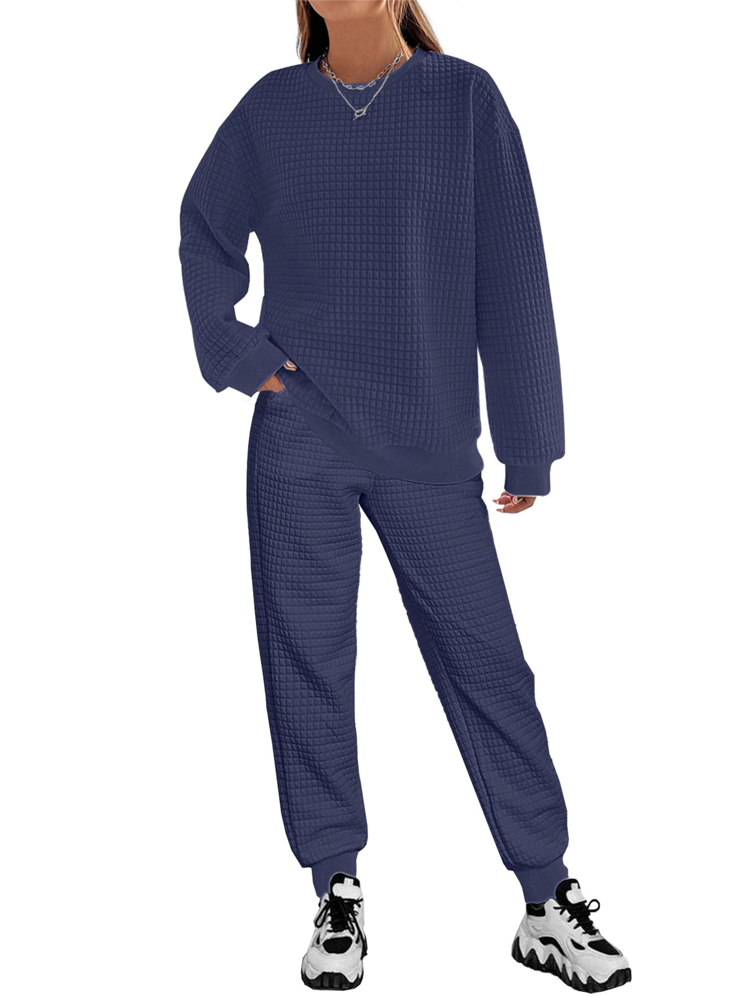 Haite Ladies Sweatsuits Long Sleeve Tracksuit Set Waffle Jogger Sets