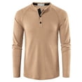 thumbnail image 1 of Haite Men Button Down Waffle T Shirts Fashion Long Sleeve Pullover Holiday Solid Color Henley Neck T-shirt Apricot 2XL, 1 of 3