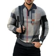 thumbnail image 1 of Haite Men Lapel Neck Long Sleeve Polo Shirt Striped Geometric Print Tops Casual Classic Fit Work Buttons T-Shirt Style C 2XL, 1 of 2