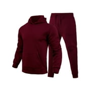 SEXY DANCE Haite Men Tracksuit Set Solid Color 2 Piece Jogging Suits Hooded Sweatsuit Mens Hoodies And Sweatpants Long Sleeve Jogger Sets Claret L