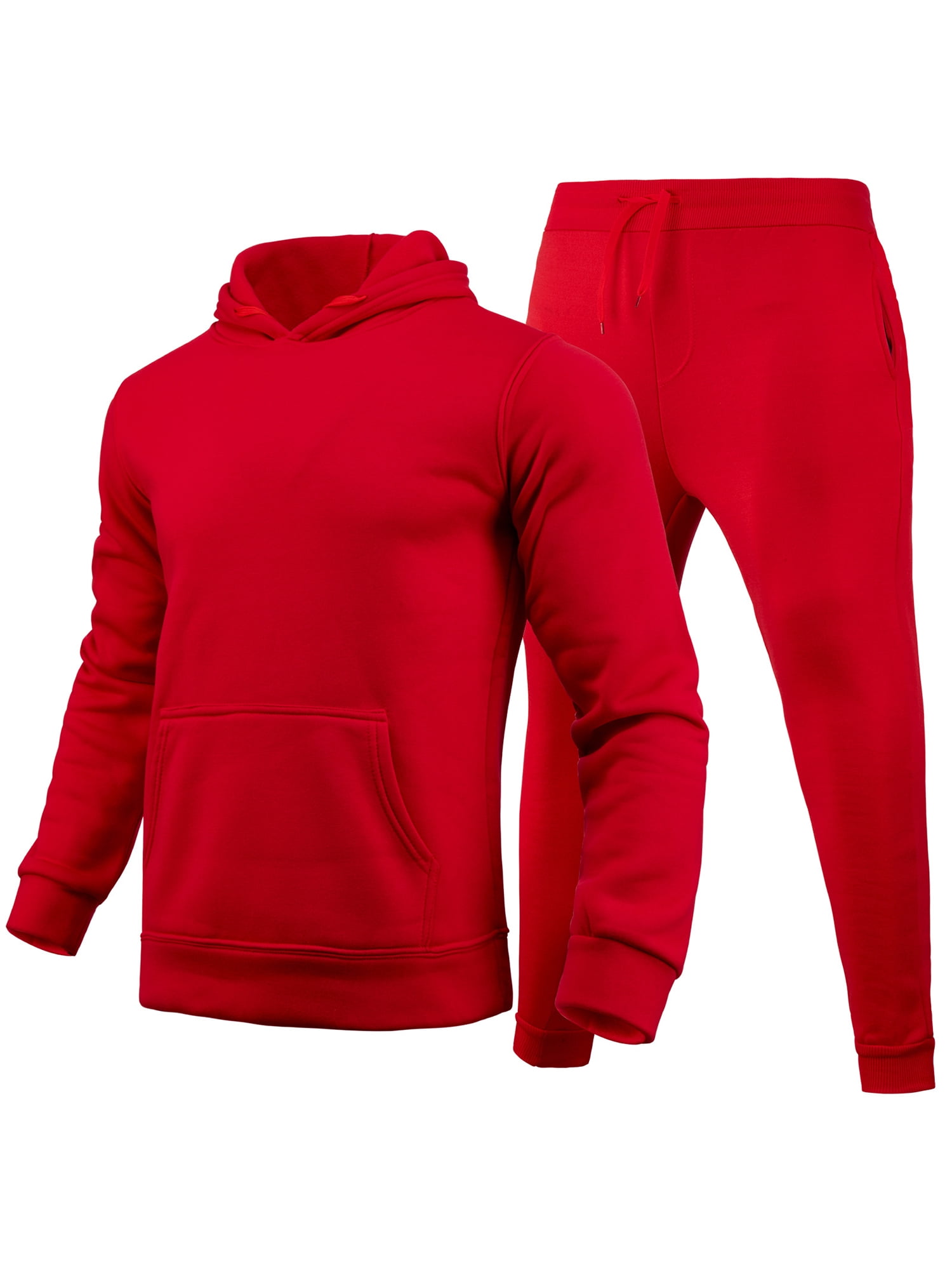 Haite Men Tracksuit Set Solid Color 2 Piece Jogging Suits Hooded