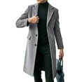 thumbnail image 1 of Haite Men Winter Trench Coat Notched Lapel Breasted Pea Coat Casual Jacket Mid Long Overcoat Business Work Outwear, 1 of 4