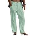 thumbnail image 1 of Haite Mens Linen Yoga Pants Loose Casual Summer Beach Pants Lightweight Elastic Waist Drawstring Long Pants, 1 of 2