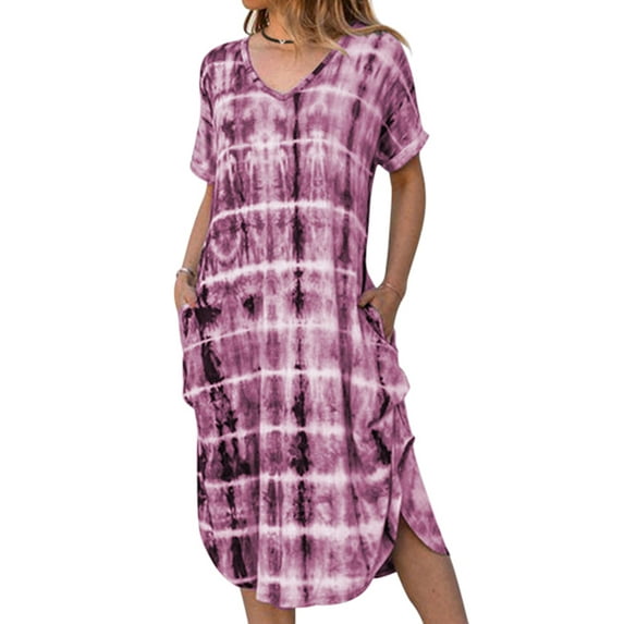 Haite Summer Long Dresses for Women Casual Boho Kaftan Beach Sundress with Pockets