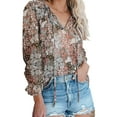 thumbnail image 1 of Haite Women Boho Floral Print T Shirt Baggy Flowy Tee Dailywear Long Sleeve Drawstring Tops No.1 S, 1 of 2